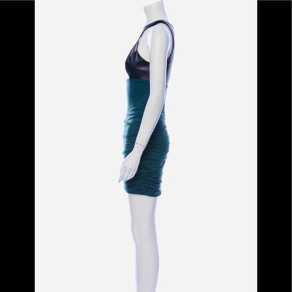 NWT LA PINA by DAVID HELWANI LINDSEY Mixed-Media Ruched Dress w Leather XS - Picture 2 of 10